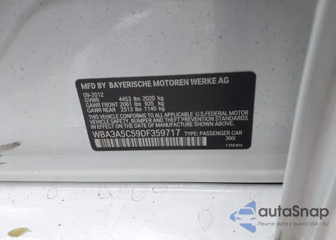 2013 BMW 328I from USA, damaged, VIN WBA3A5C59DF359717